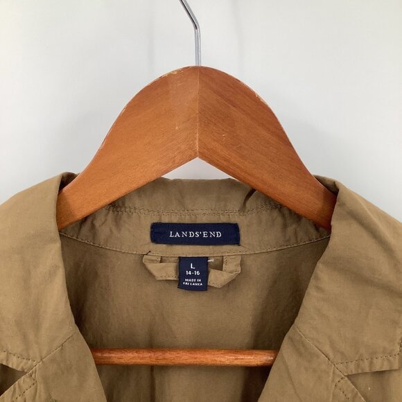 Lands' End Women's L 14-16 Khaki Safari Utility Jacket Cotton Blend - Picture 2 of 8